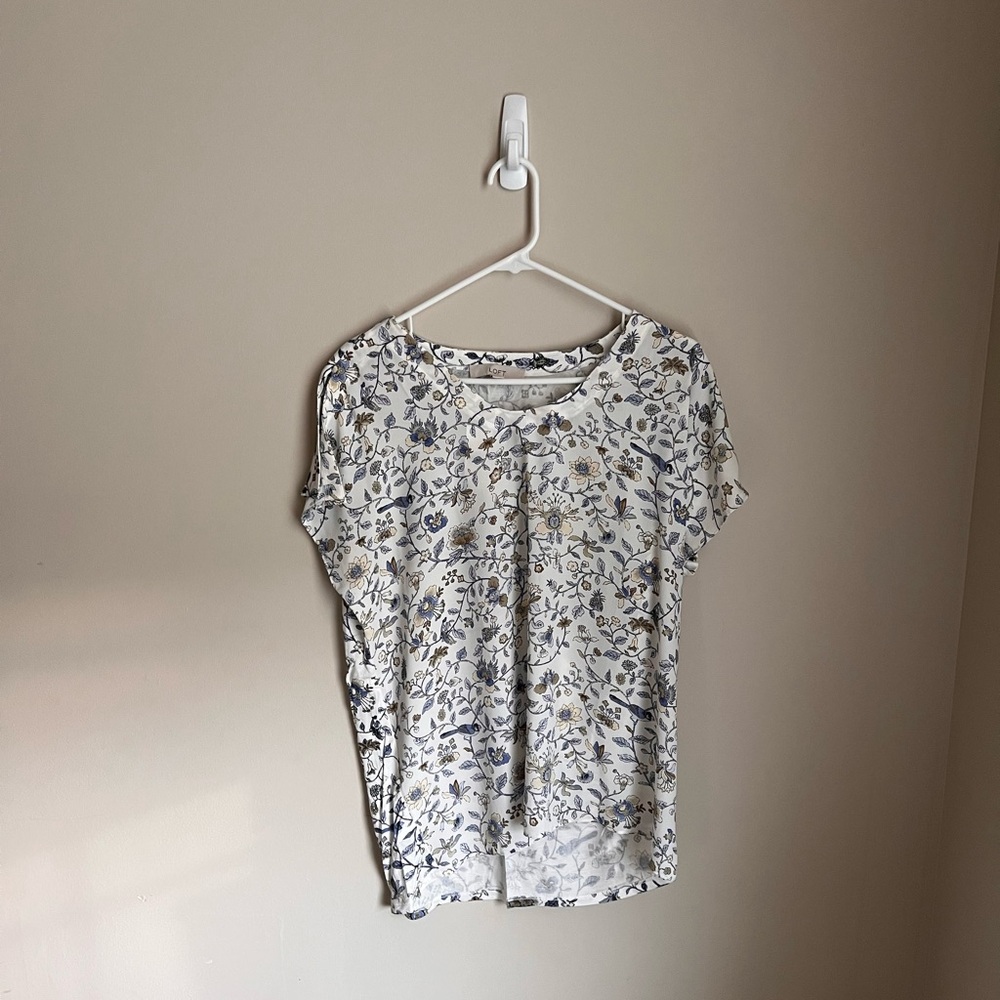 LOFT Floral Blouse - Cream and Blue